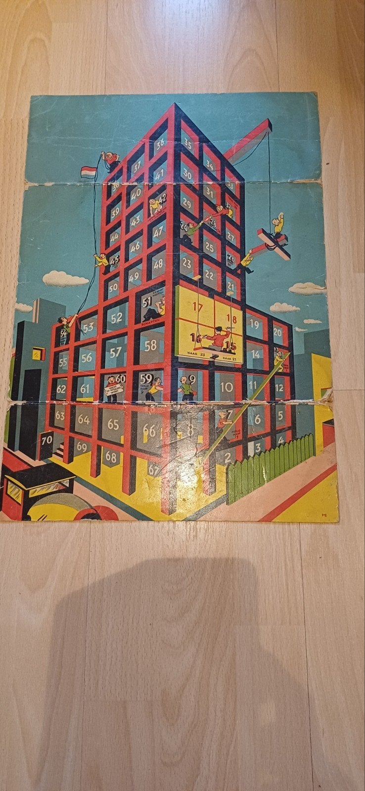 Vintage Ganzenbord Spel 'De Bouw', Drie of vier spelers, Ophalen of Verzenden, Gebruikt