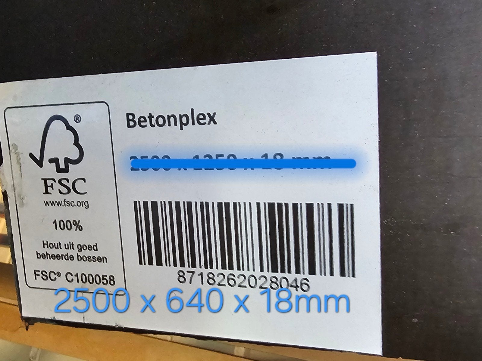 Titel: Nieuwe Betonplex plaat 250 x 64 cm – 18 mm dik, Ophalen, Minder dan 25 mm, Nieuw, 200 tot 250 cm