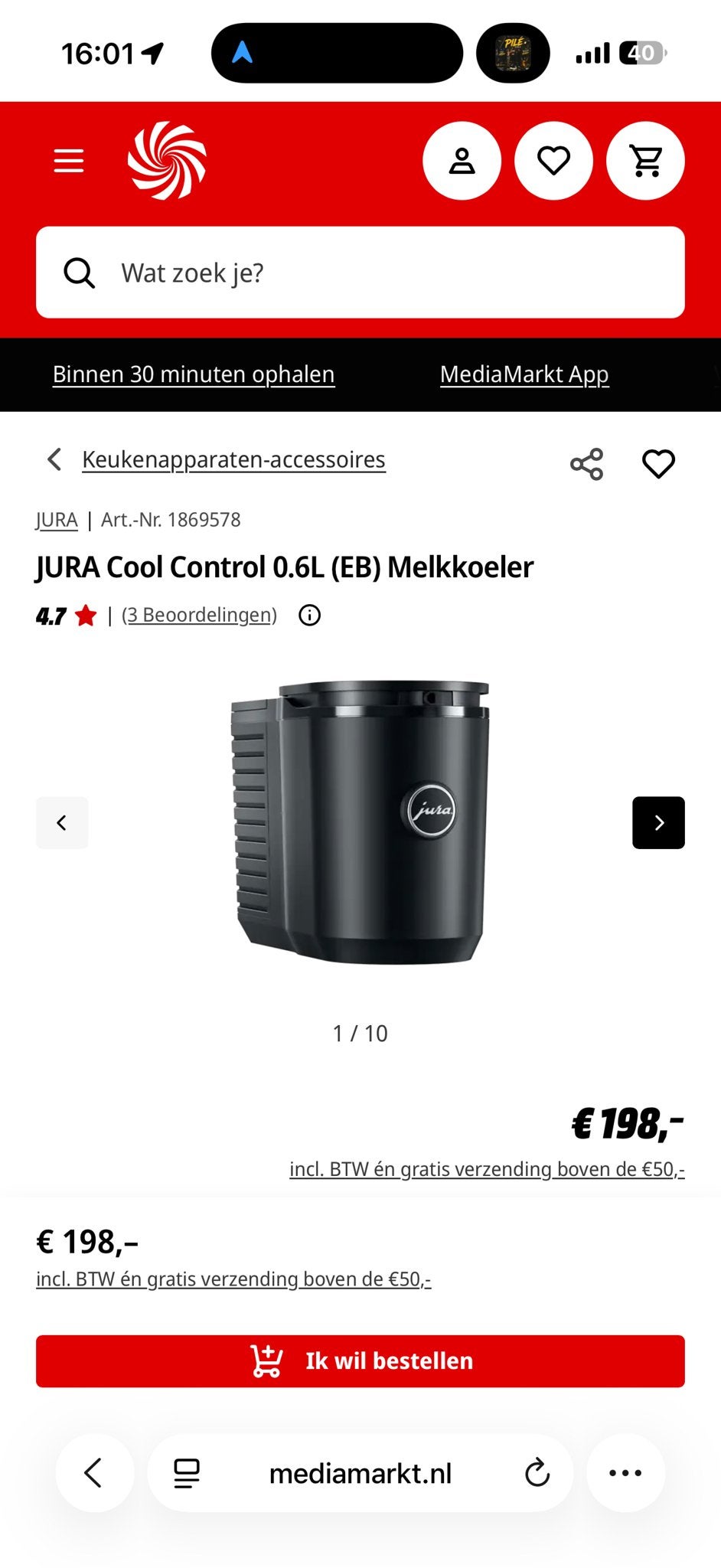 Jura Cool Control melkkoeler zwart nieuw in doos, Ophalen of Verzenden, Nieuw