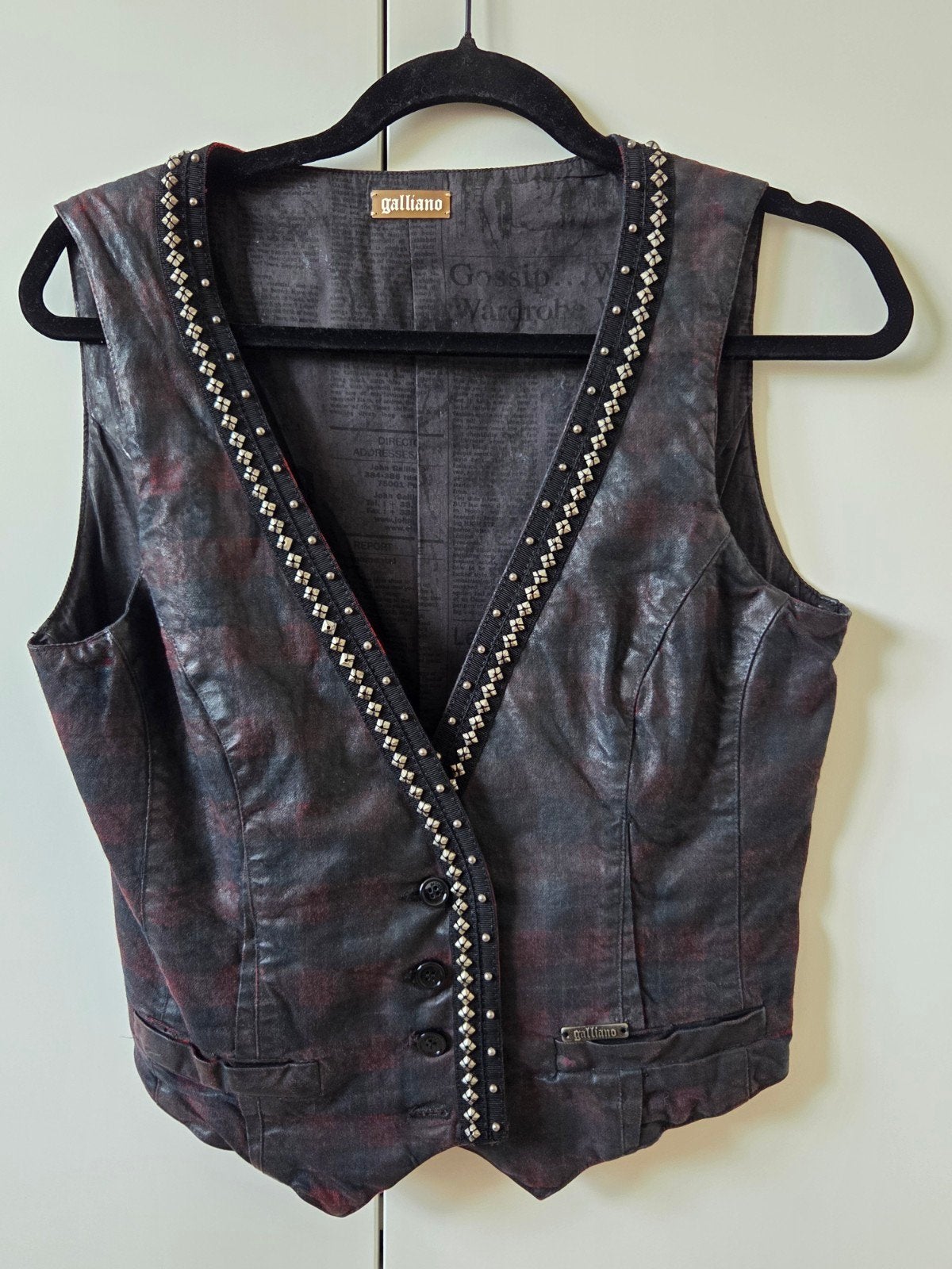 Vintage John Galliano newspaper print vest, Kleding | Dames, Bodywarmers, Bruin, Ophalen of Verzenden, Maat 36 (S), John Galliano