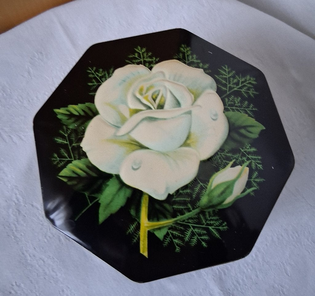 Brocante zwart trommeltje met witte rozen *eureka*, Antiek en Kunst, Ophalen of Verzenden