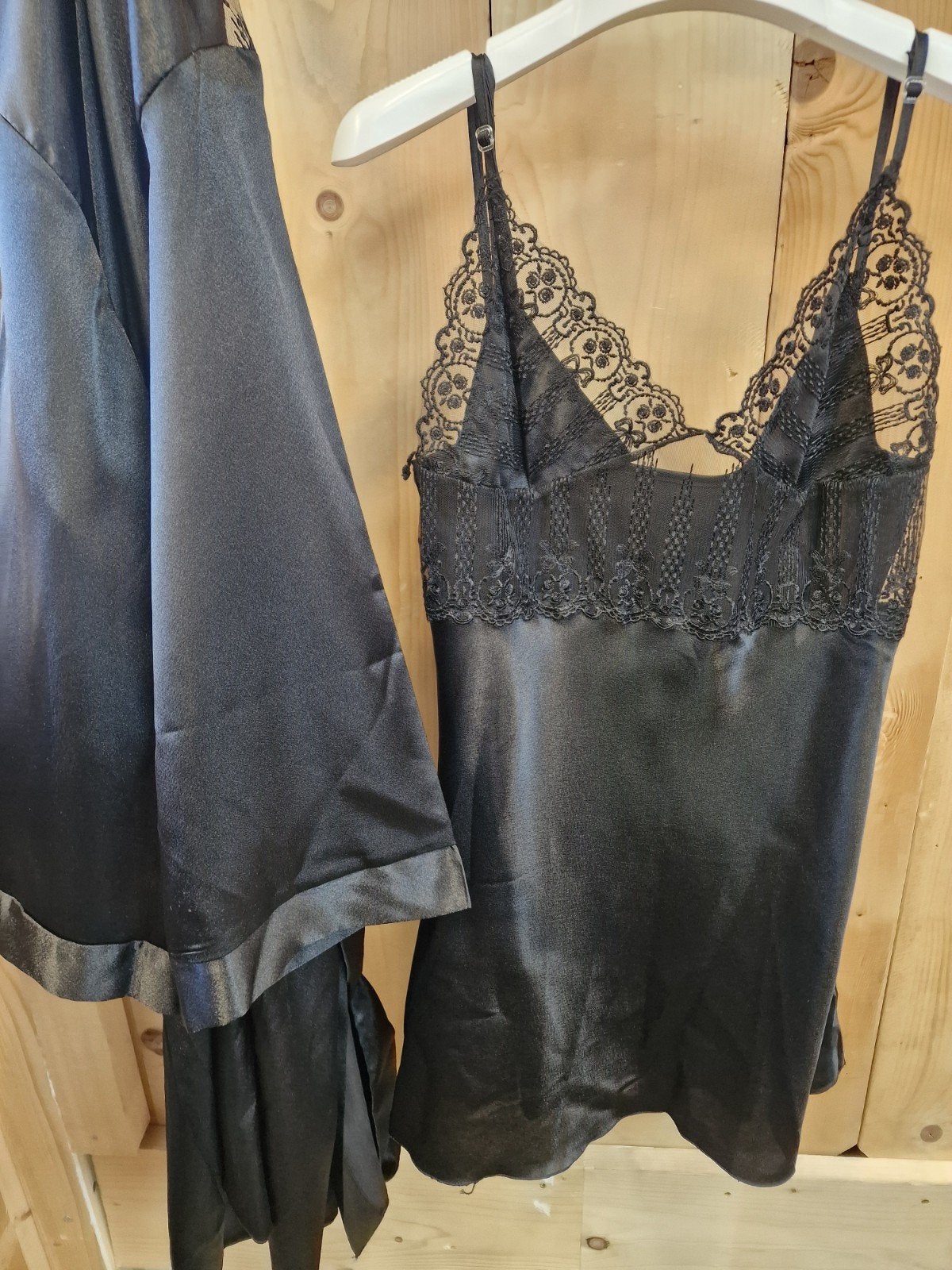 Zwart satijnen nachtsetje met kant, Kleding | Dames, TOPSAN, Ophalen of Verzenden, Zwart, Nachtkleding