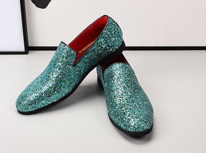 Turquoise heren glitter loafers schoenen mocassins mannen, Verzenden, Nieuw, Overige kleuren, Loafers
