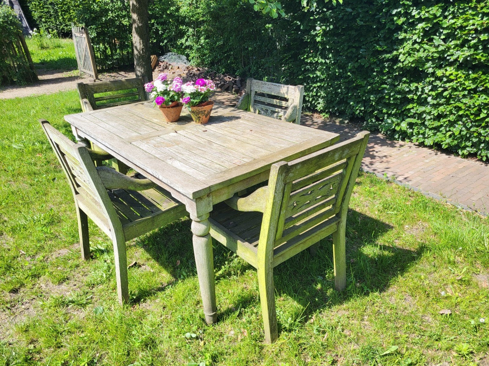 Degelijke teak houten tuinset, Ophalen, Teakhout