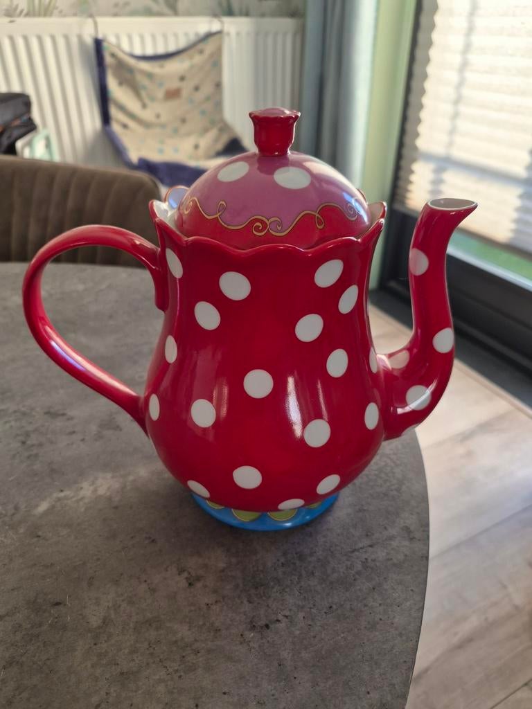 Douwe Egberts Theepot Rood met Witte Stippen, Ophalen of Verzenden