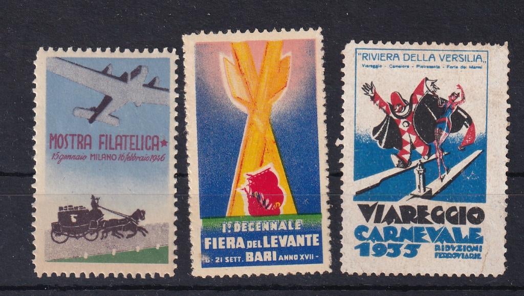 B221) Italie 3x oude vignetten o.a. Milano en Bari, Verzenden, Postfris