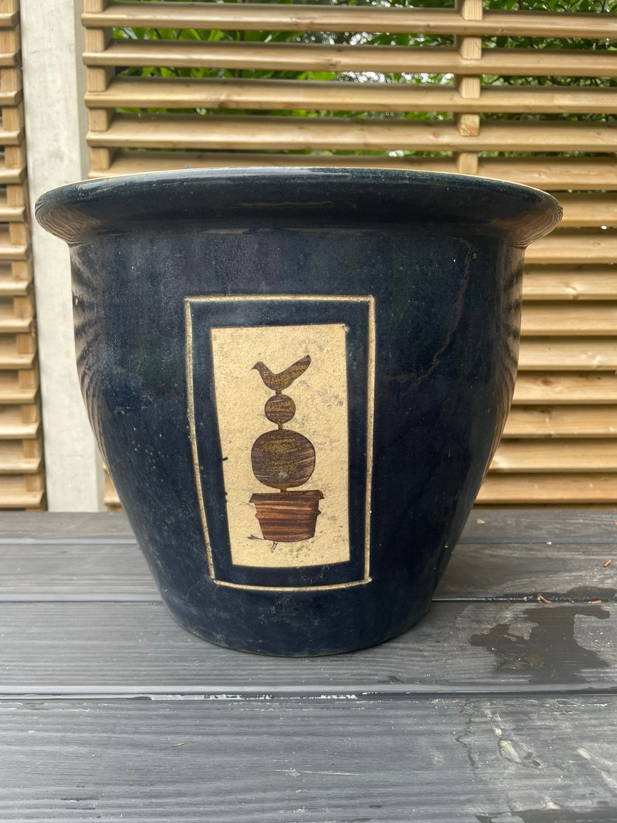 Geglazuurde terra cotta pot, Tuin en Terras, Bloempotten, Rond, Zo goed als nieuw, Minder dan 40 cm, Aardewerk