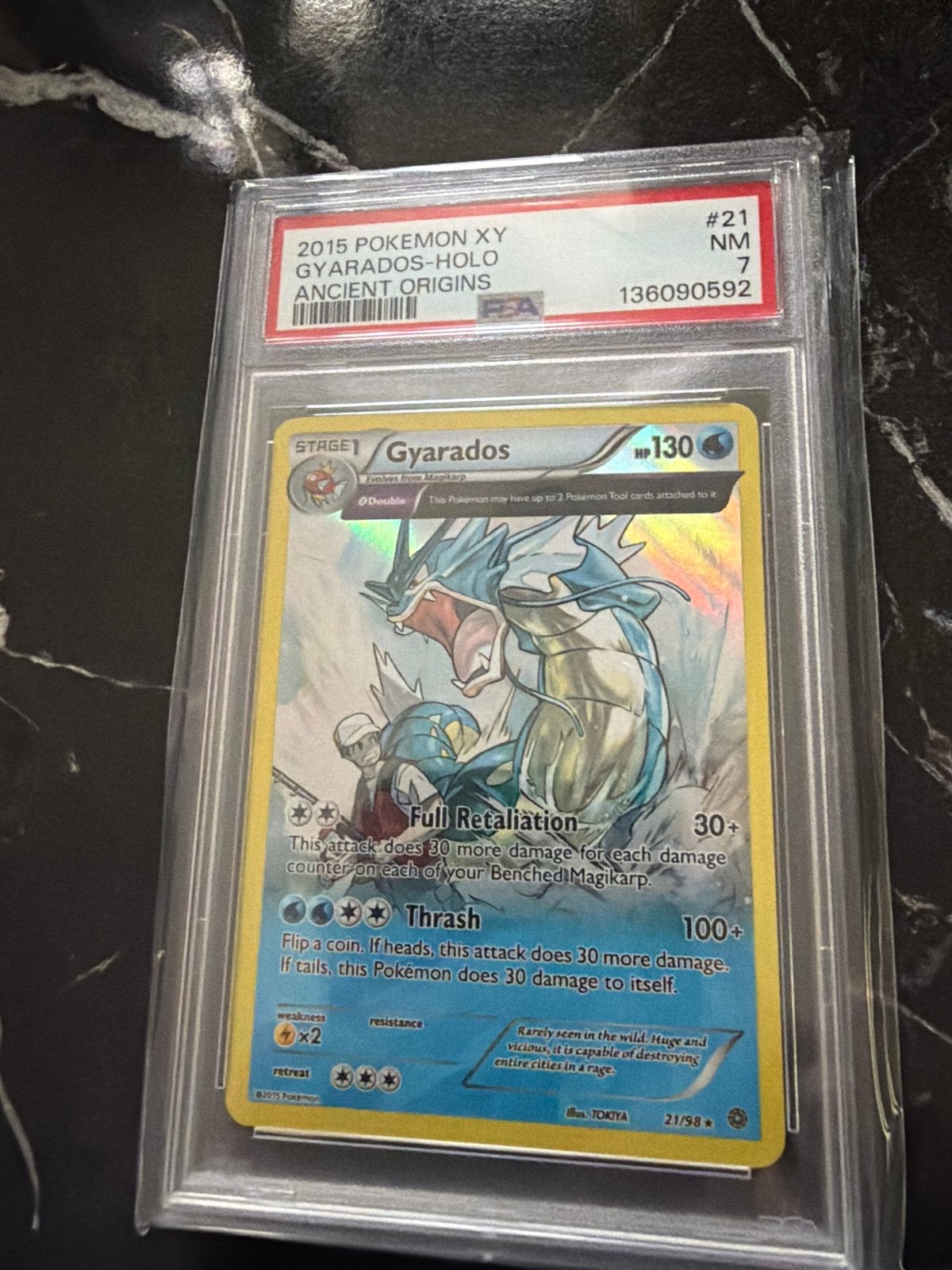 Pokémon XY Gyarados Holo Ancient Origins PSA 7 NM, Ophalen of Verzenden, Zo goed als nieuw, Losse kaart