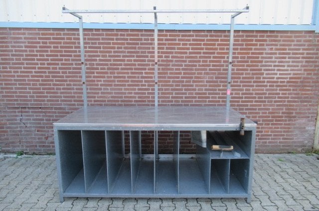 Werktafel, werkbank, 214cm x 106cm. Met RVS blad. Gebruikt., Ophalen, Gebruikt, 170 cm of meer
