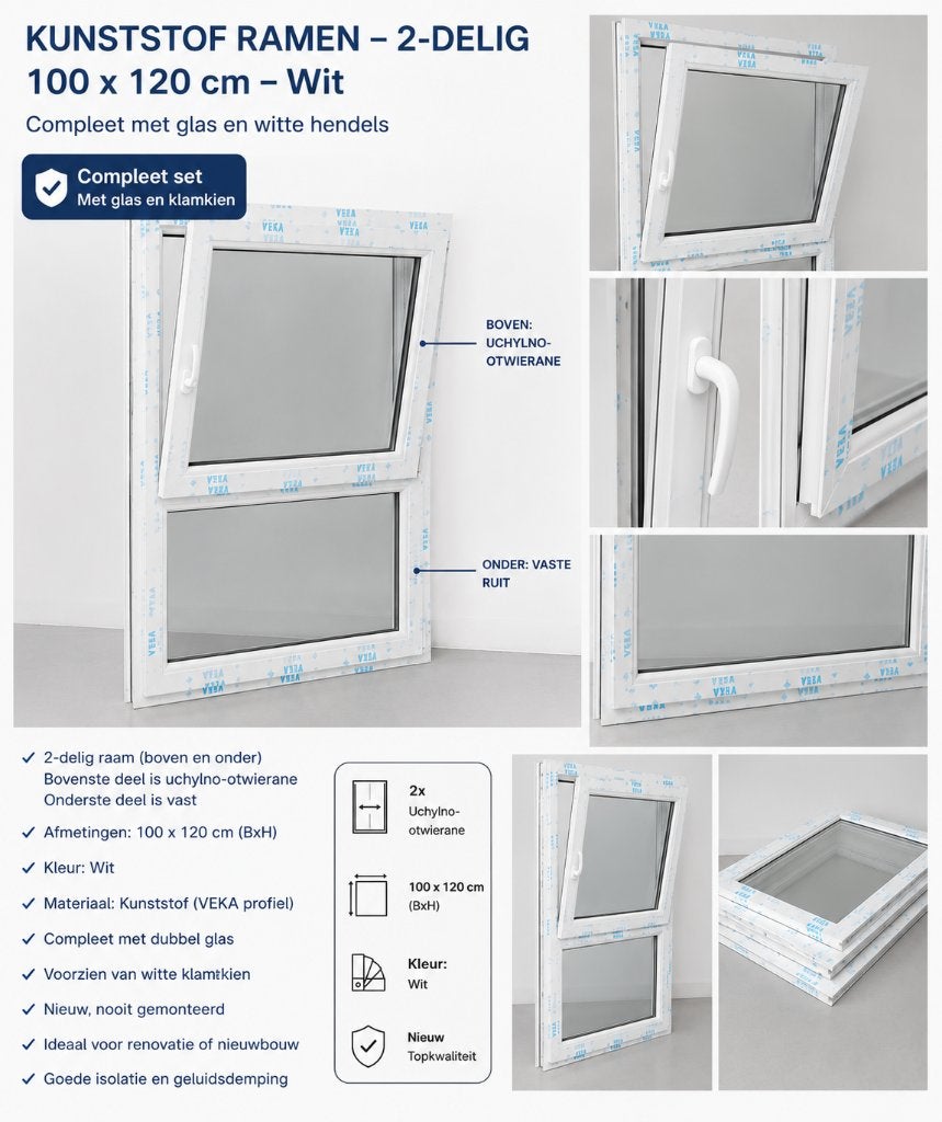 VEKA Kunststof Kozijn  1x Draai/Kiep  Com.met Glas & Klinken, Gevelraam of Ruit, VEKA AG, 80 tot 120 cm, VEKA AG