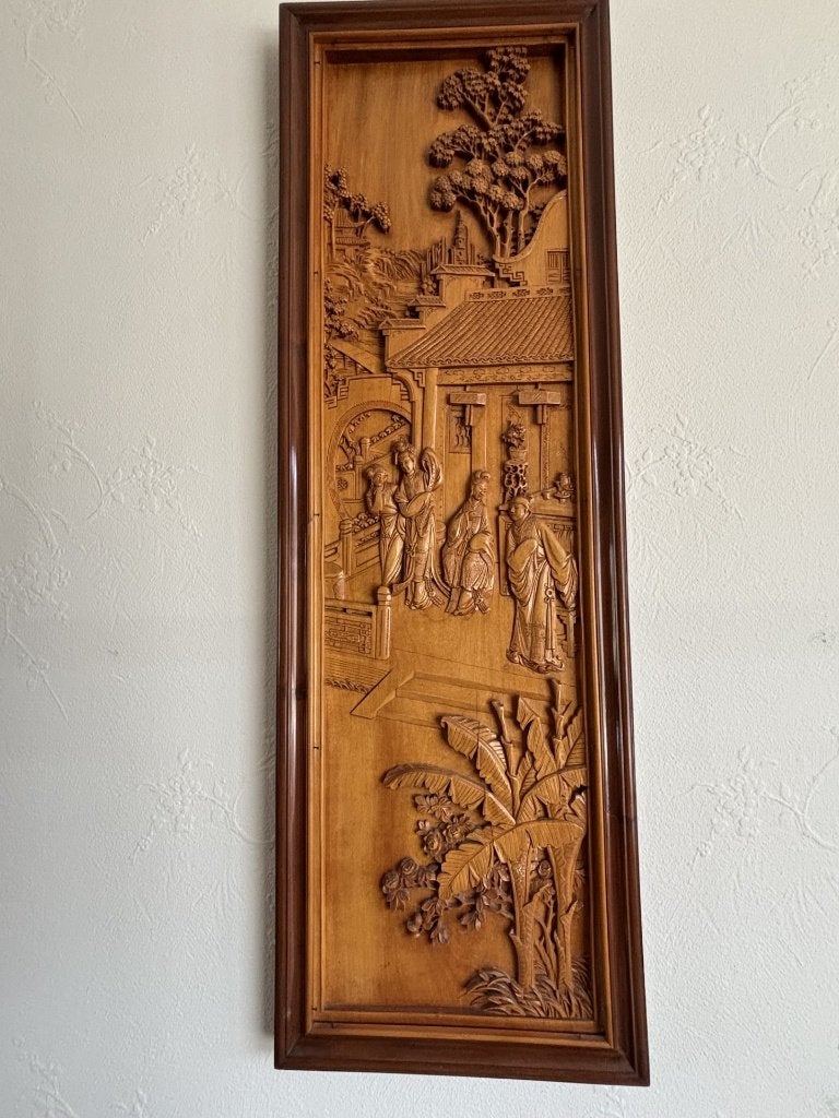 Prachtig Chinees Houtsnijwerk Wandpaneel - Reliëf, Antiek en Kunst, Kunst | Beelden en Houtsnijwerken, Ophalen, Handgemaakt, 1 meter - 2 meter