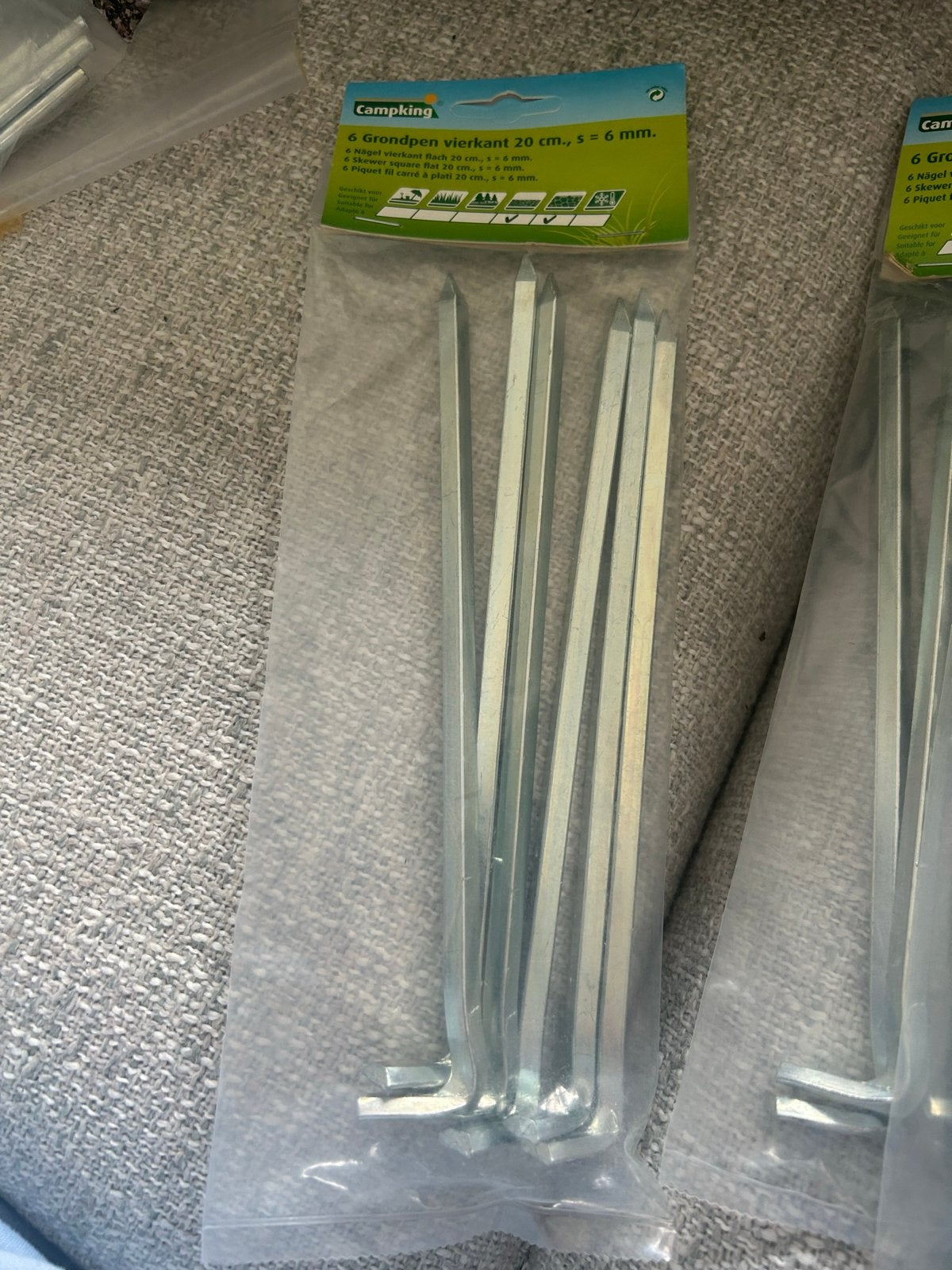 Campking Grondpennen Vierkant 20 cm - 6 stuks, Ophalen, Nieuw