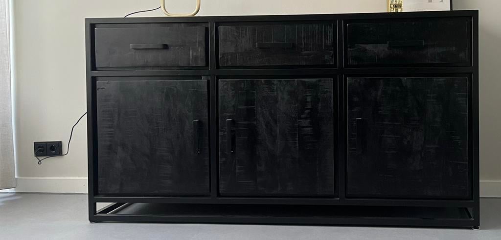 LABEL51 Chili dressoir zwart mangohout industrieel 170 cm, Ophalen, 150 tot 200 cm, Zo goed als nieuw, Modern