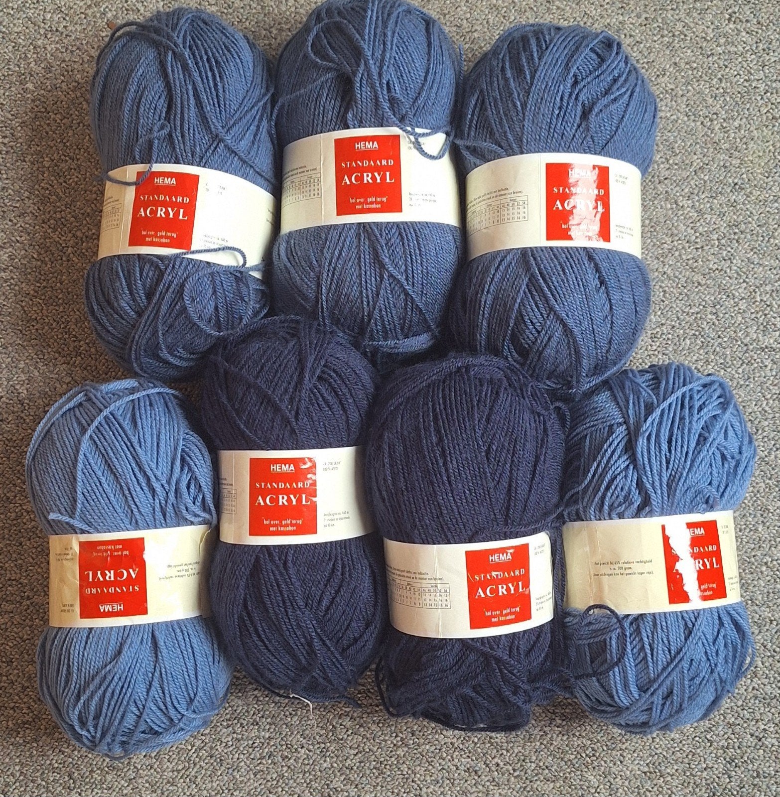7 bollen Hema Standaard Acryl Breigaren - Denimblauw tinten, Ophalen of Verzenden, Nieuw, Breien of Haken, Wol of Garen