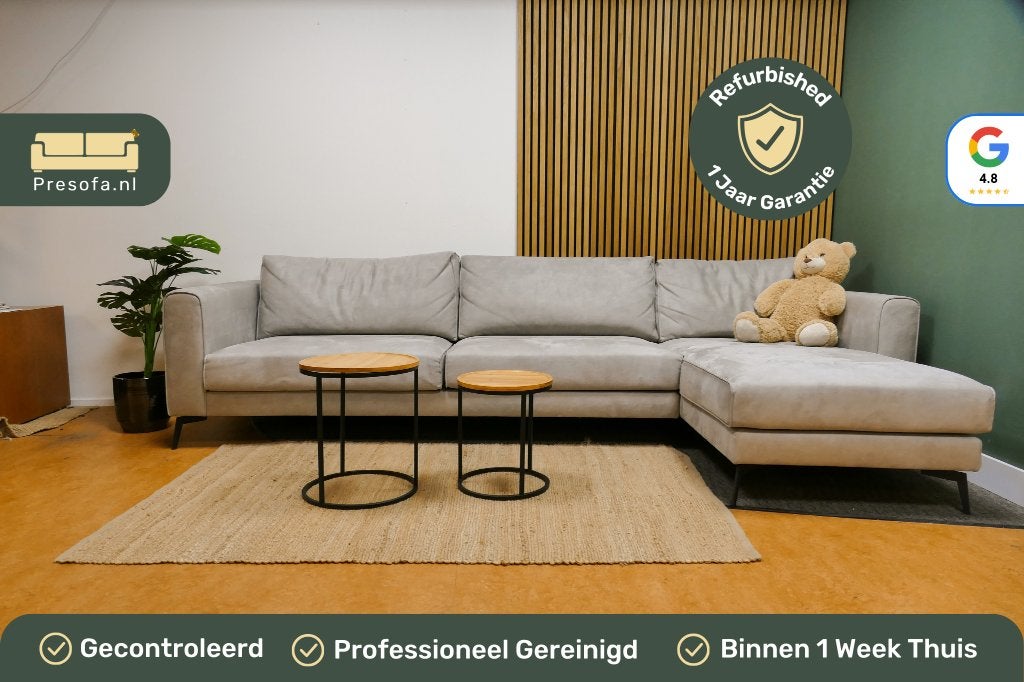 Hoekbank Met Chaise Longue Microvezel Grijs [Refurbished], Huis en Inrichting, Pronto, -, -, Hoekbank