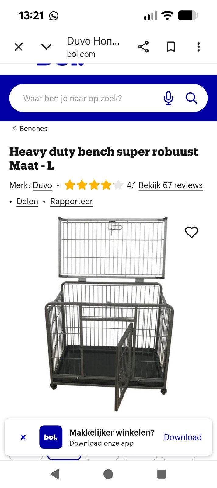 heavy duty bench L, Dieren en Toebehoren, Ophalen, Gebruikt, 75 tot 110 cm, 65 tot 100 cm