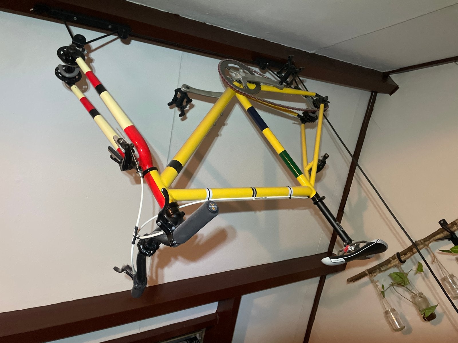 Vintage racefiets frame - Geel, rood, wit, Fietsen en Brommers, Overige merken, Gebruikt, Staal, Heren