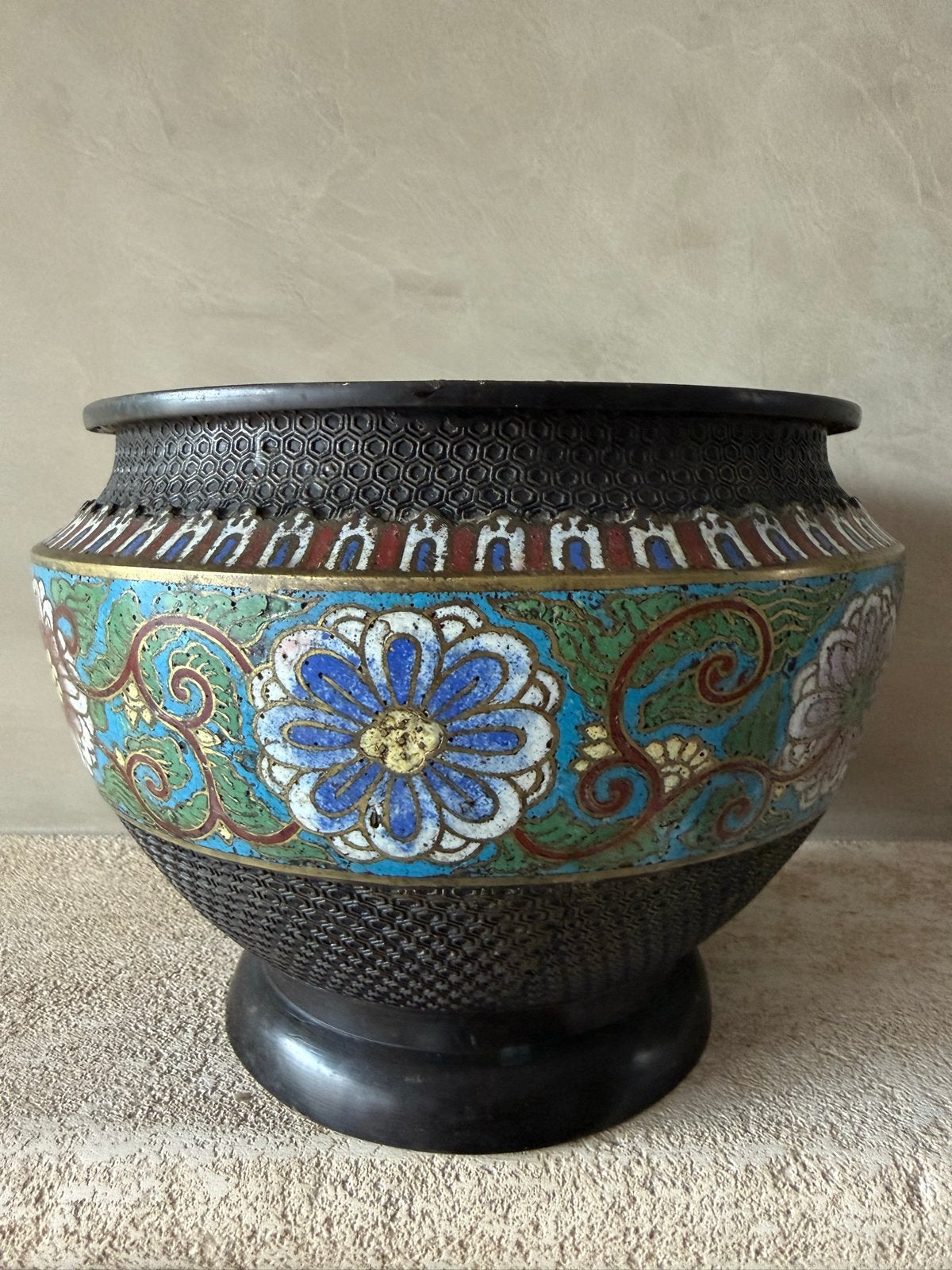 Antieke Japanse Bronzen Champlevé Cloisonné Jardinier, Ophalen of Verzenden