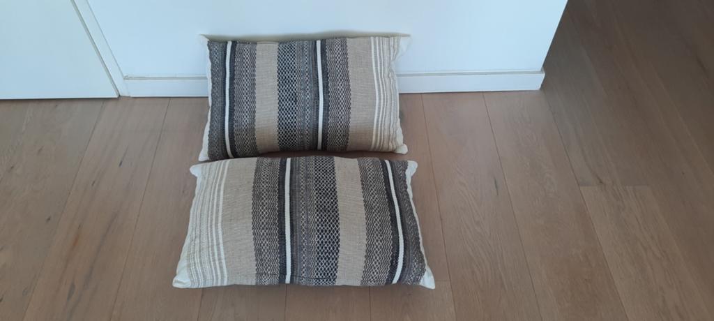 2 SIERKUSSENS 40 x 60 GRIJS / TAUPE., Huis en Inrichting, Woonaccessoires | Kussens, Ophalen, Zo goed als nieuw, Grijs, Rechthoekig