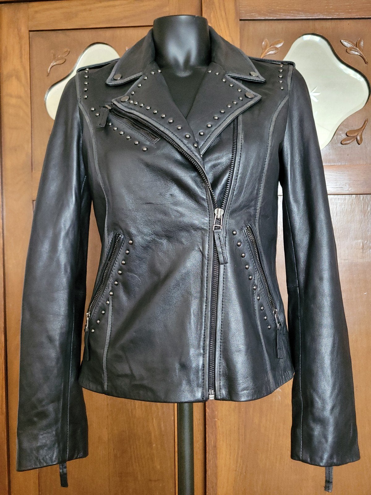 Lederen "motor"jack "DekkersDutchDesign" mt XS/S, Kleding | Dames, Ophalen of Verzenden, Zo goed als nieuw, Maat 34 (XS) of kleiner