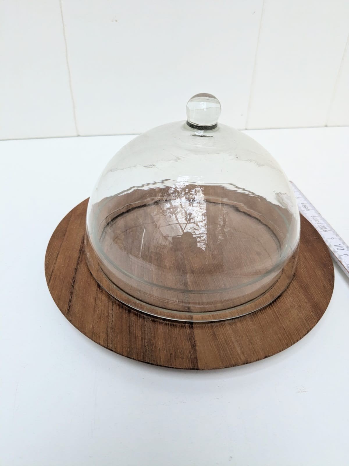Vintage Pasch Venlo Glazen Stolp met Houten Plateau, Ophalen