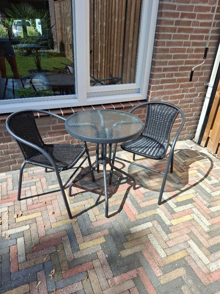 Tuinset 2 personen bistro set zo goed als nieuw, Tuin en Terras, Tuinsets en Loungesets, Bijzettafel, Aluminium, Zo goed als nieuw
