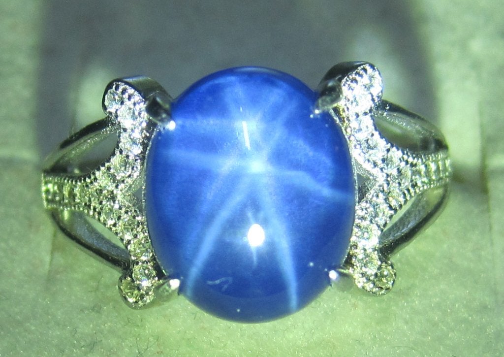Stersaffier design zilver ring saffier 8 krt, Ophalen, 18 tot 19, Blauw, Zo goed als nieuw