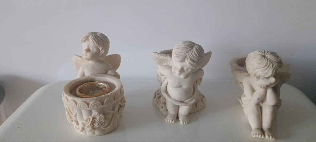 Set van 3 engeltjes kandelaars en 1 engel beeldje, Ophalen of Verzenden