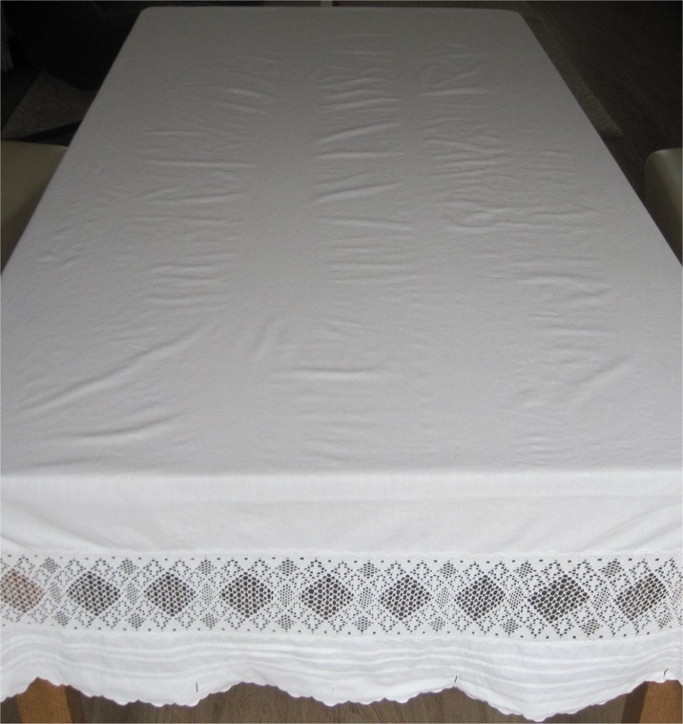 Antiek (tafel) kleed met kantrand - 140 x 225 cm, Ophalen of Verzenden