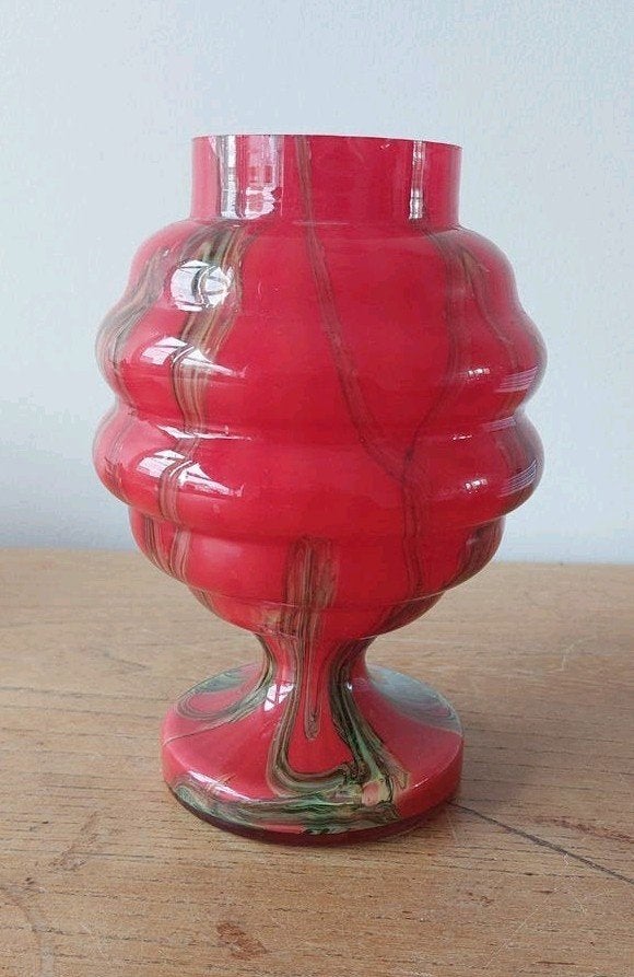 Art deco vaas multicolor glas rood, Ophalen of Verzenden