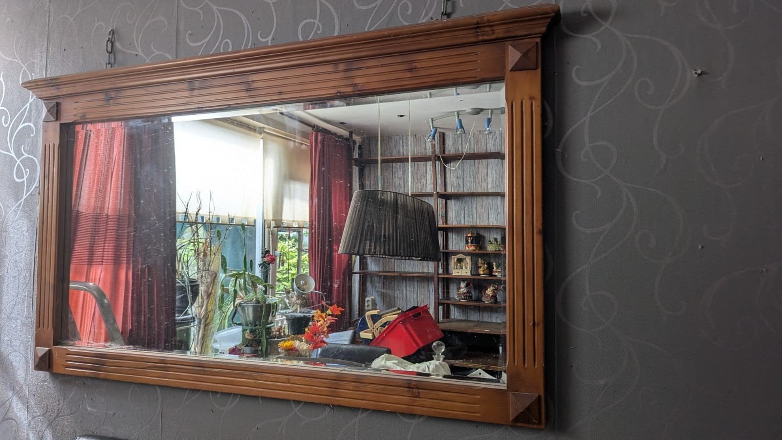 Grote spiegel met houten lijst (153x90 cm), Antiek en Kunst, Antiek | Spiegels, Ophalen, Rechthoekig, 150 tot 200 cm, Minder dan 100 cm