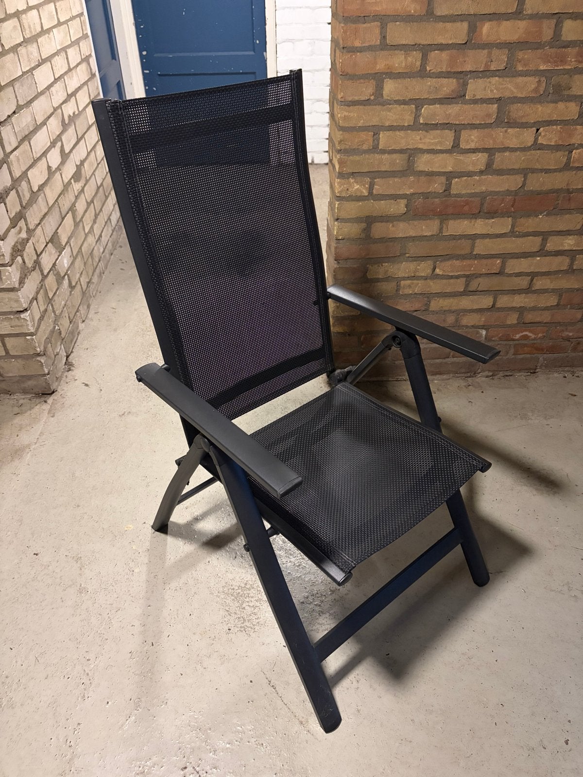 Verstelbare tuinstoelen 2 stuks - Zwart metaal en textileen, Tuin en Terras, Ophalen, Gebruikt, Metaal, Verstelbaar