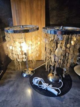 2 prachtige vintage design tafellampen, chroom en bladeren, Ophalen of Verzenden, Zo goed als nieuw, Overige materialen, Minder dan 50 cm