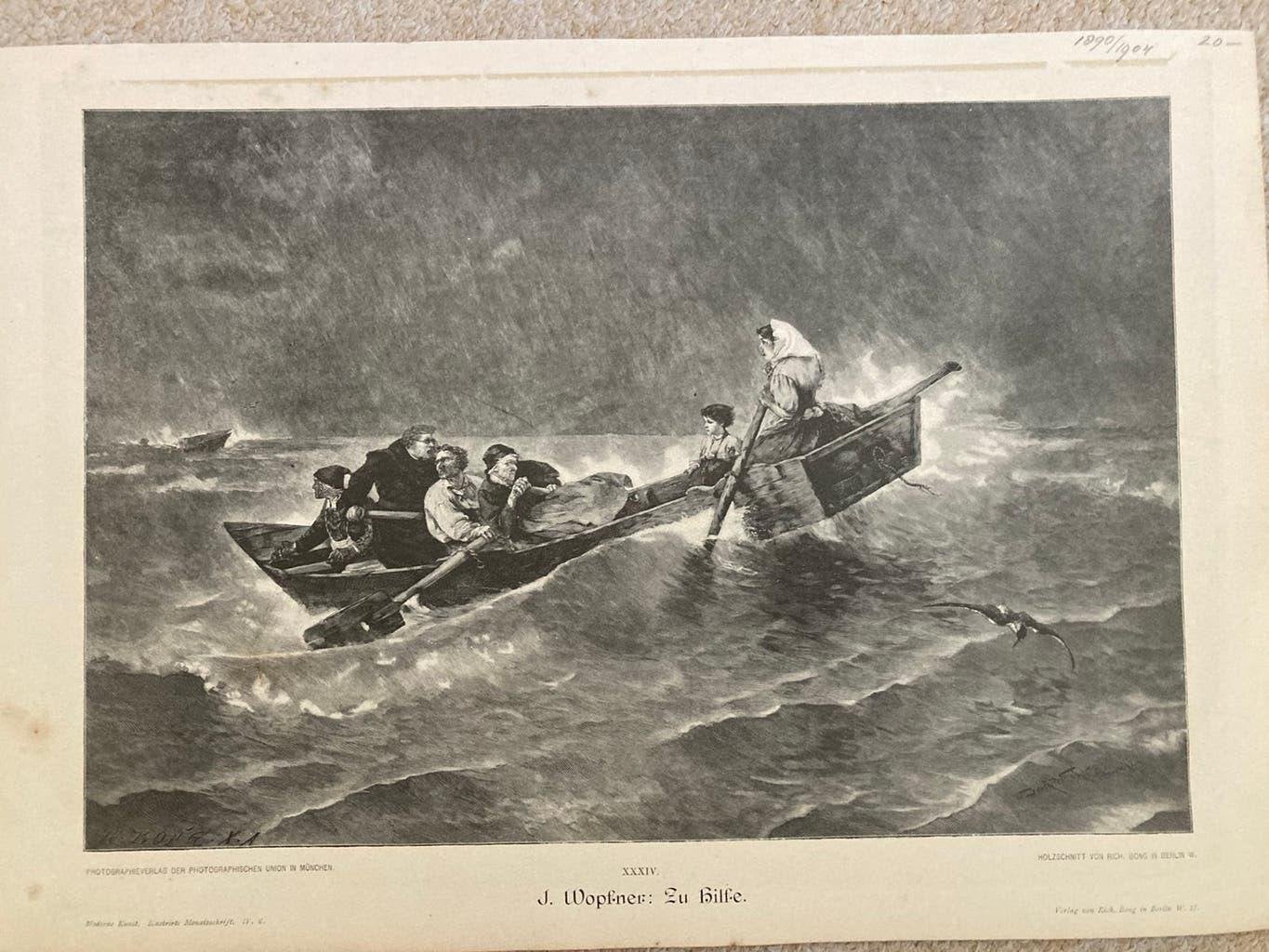 J. Wopfner: Zu Hilfe, 1890, or. gravure, 34x23cm., perfect!, 2000 tot heden, 34 cm, Ophalen of Verzenden, 23 cm