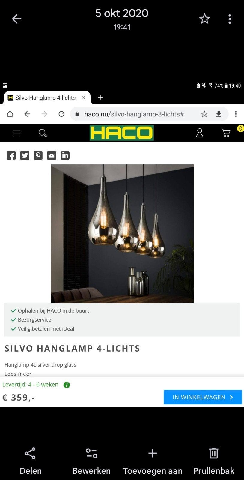 Silvo Hanglamp 4-lichts - Silver Drop Glass, Ophalen, Overige fittingen, Zo goed als nieuw, Glas