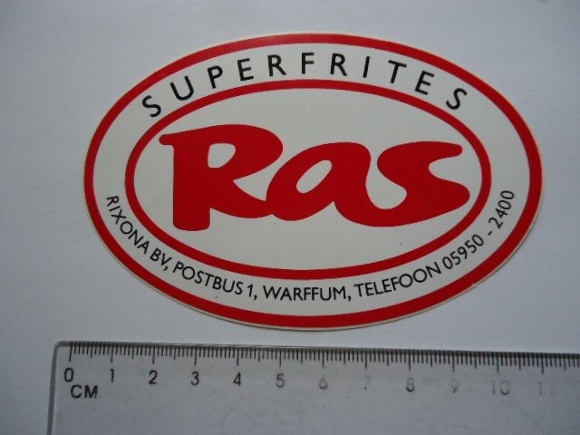 sticker oud Warffum RAS PATAT fabriek aardappel rixona frit, Verzenden, Zo goed als nieuw, Bedrijf of Vereniging