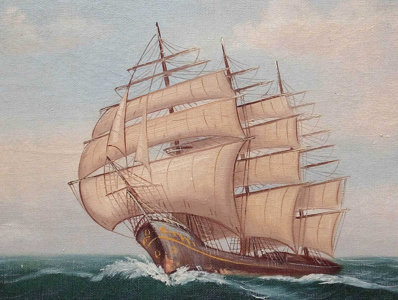 Schilderij Zeilschip Driemaster, Antiek en Kunst, Ophalen of Verzenden