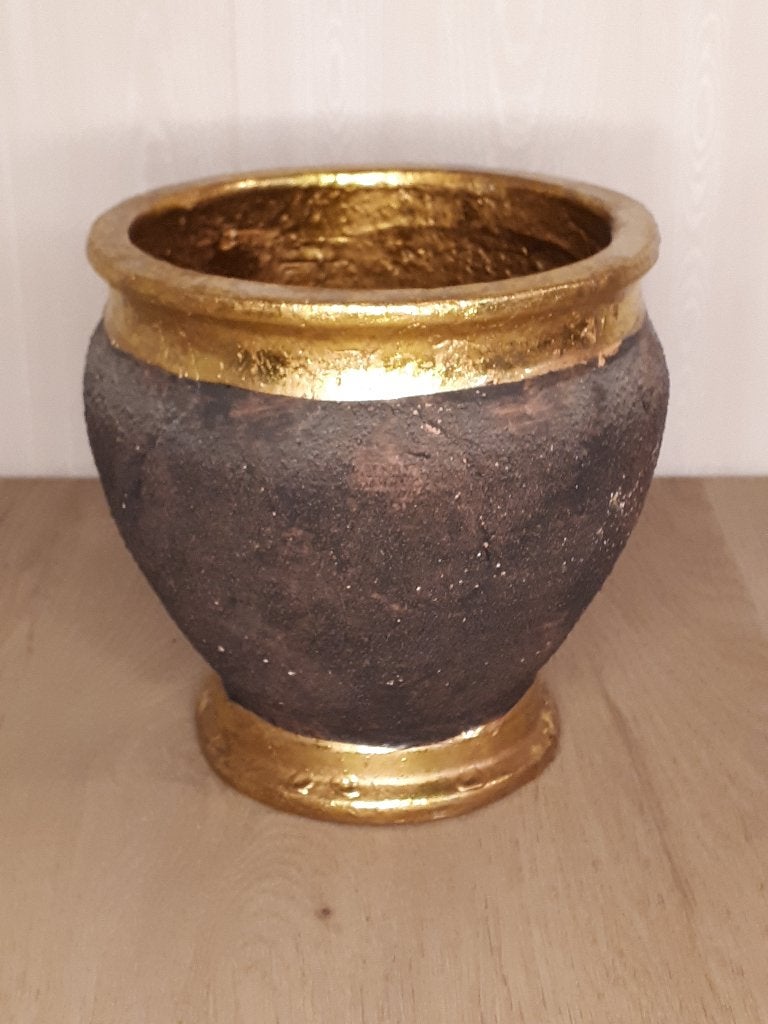 Bloempot Bruin-Paars/Goud, Rond, Binnen, Ophalen of Verzenden, Zo goed als nieuw