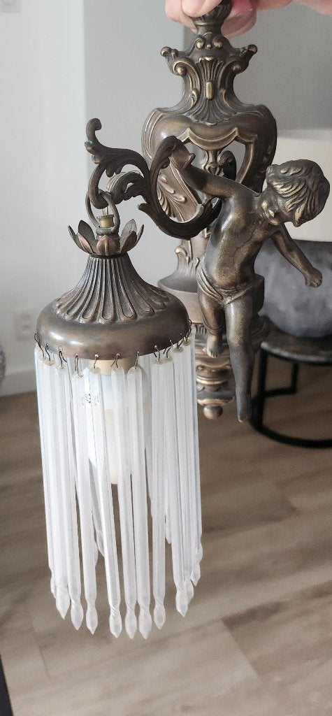 Koperen kleur wandlamp met engel., Ophalen, Gebruikt, Wandlamp, Bruin