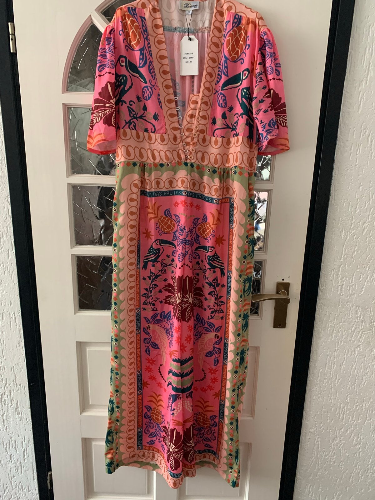 Bianca Ibiza Maxi Jurk met Tropische Print, Maat 42/44 (L), Nieuw, Ophalen of Verzenden, Roze