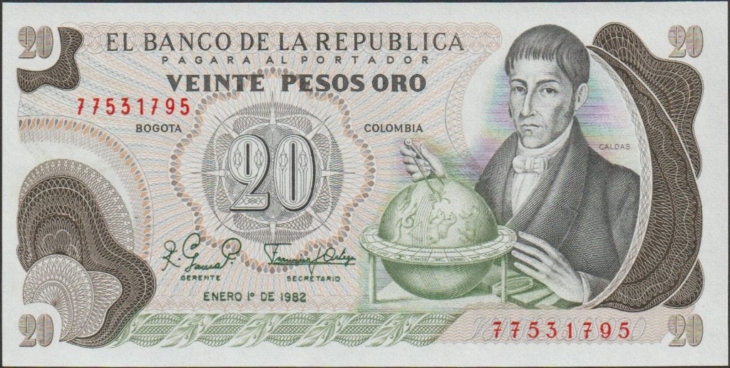 Colombia 20 pesos oro 1982 UNC p.409d (# 78), Verzenden, Zuid-Amerika, Los biljet