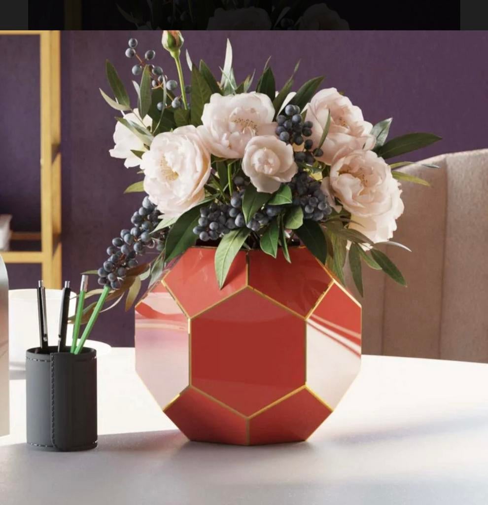 Kare design vaas rood/roze, Ophalen, Nieuw, Glas