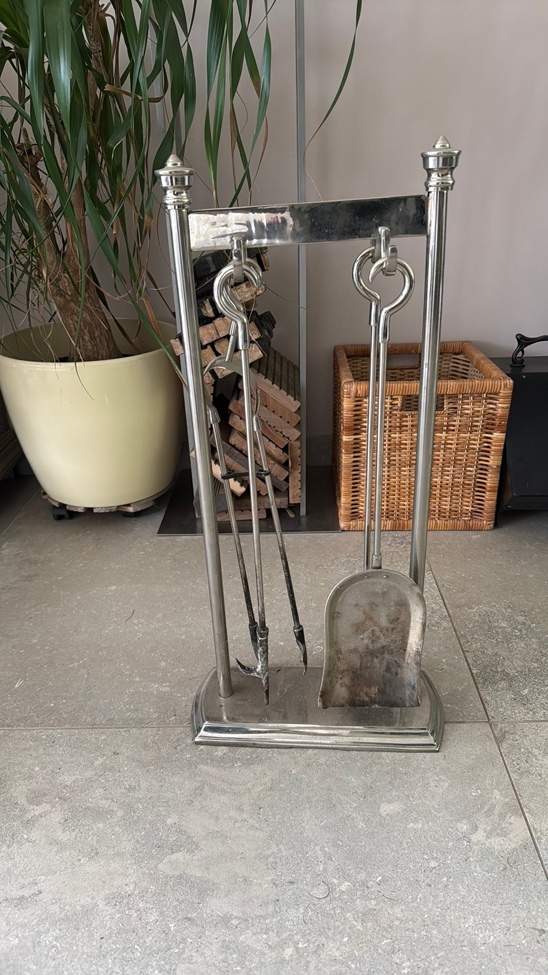 Haardset openhaard set met 4 hulpen zie foto, sfeervol model, Ophalen of Verzenden, Gebruikt