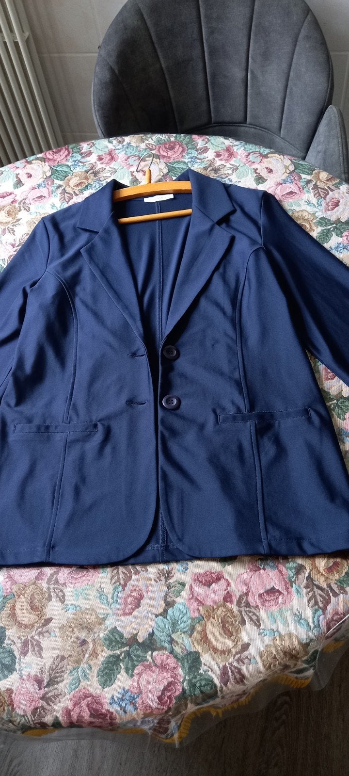 Angelle Milan blazer van travelstof - Maat XXL, Kleding | Dames, Jasjes, Kostuums en Pakken, Angelle Milan, Blauw, Maat 46/48 (XL) of groter