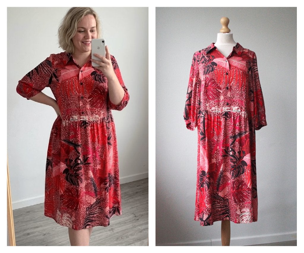 Atelier GS - prachtige jurk met print / rood / maat 44, Verzenden, Maat 42/44 (L), Atelier GS, Zo goed als nieuw