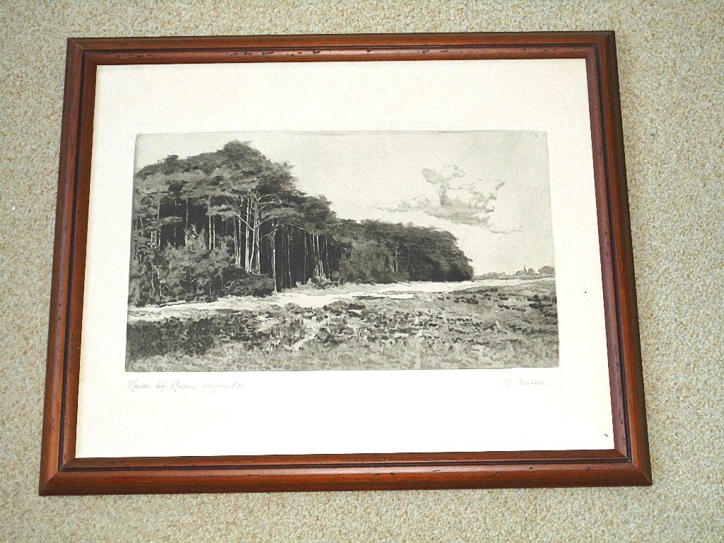 Goede Oude Grafiek  "De Heide bij Laren"  van Henri Koetser , Ophalen, 46 cm, 1950 - 1999, Gravure