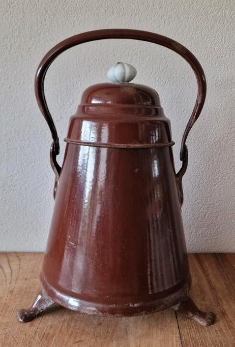 Bruine emaille doofpot, Ophalen of Verzenden