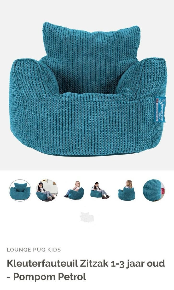 Loungepug Kids zitzak stoel, Huis en Inrichting, Zitzakken, Ophalen, Zo goed als nieuw, Blauw, Zitzakstoel