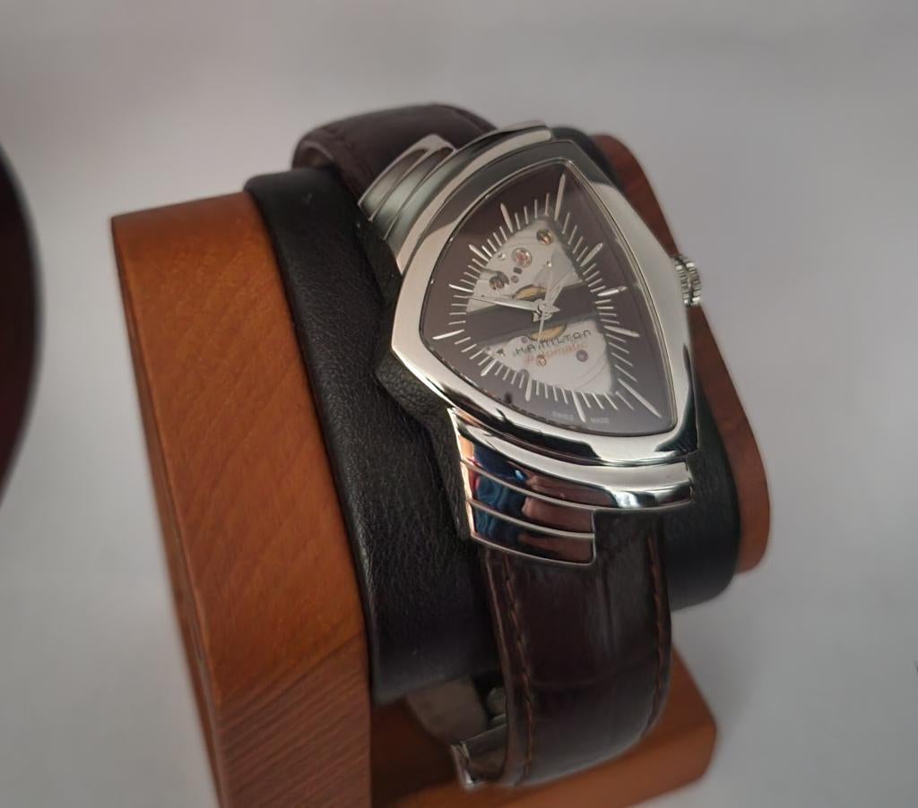 Hamilton ventura horloge, Leer, Staal, Polshorloge, Zo goed als nieuw