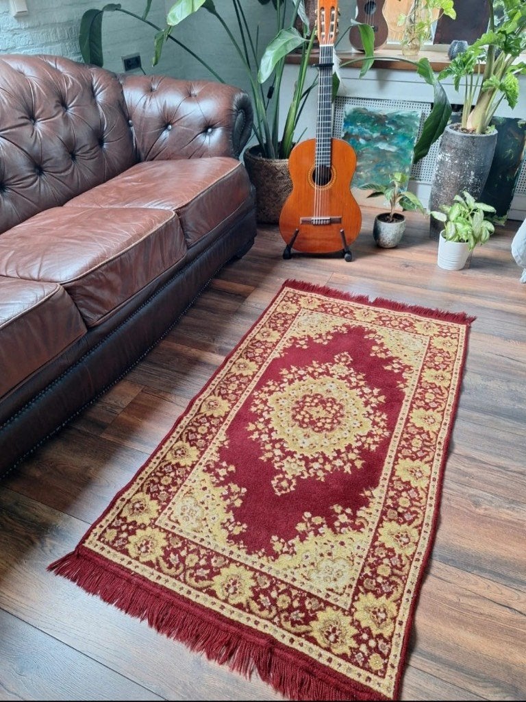Vintage tapijt * 147x77 cm * Rood/Goud, Vintage Oosters Perzisch, 200 cm of meer, Zo goed als nieuw, Rechthoekig